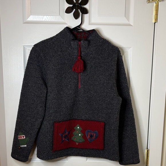 C&B Sport Charcoal Knobby Fleece Christmas Sweater EUC Generously Small - Picture 1 of 12
